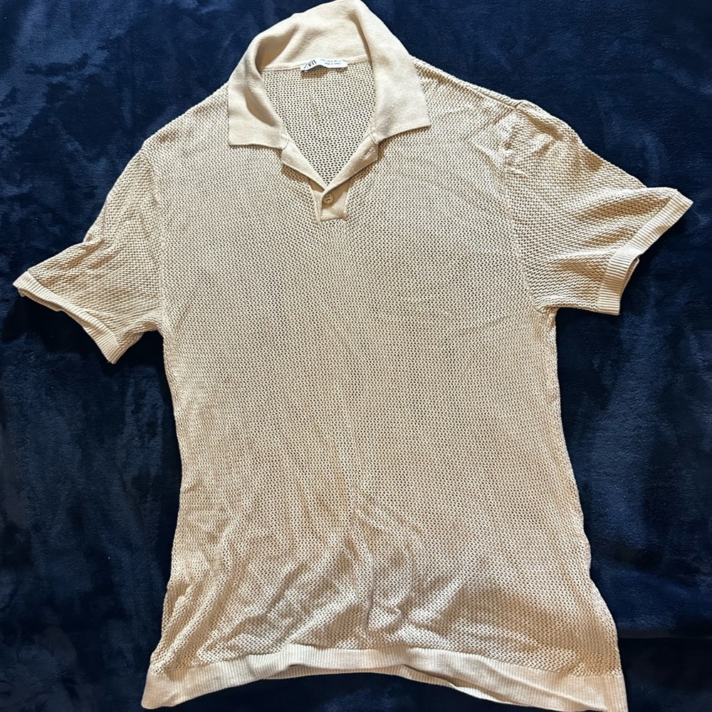 Zara Men's Cream Polo Shirt